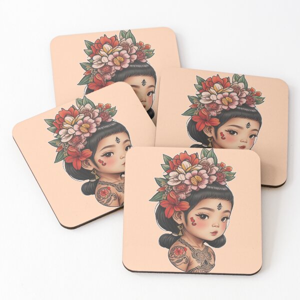 Item preview, Traditional Beautiful Tribal Cute Asian Filipina Little Girl with Orange and Pink Flowers Tattoo  designed and sold by Cesar Caligula.