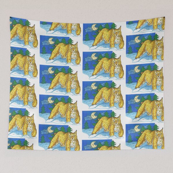 Item preview, Lynx walks through the snow in the moonlight designed and sold by Anmioma.