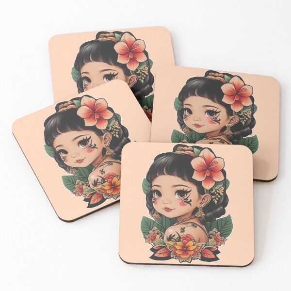 Item preview, Traditional Beautiful Tribal Cute Asian Filipina Little Girl, with Beautiful Orange Flowers  Tattoo  designed and sold by Cesar Caligula.
