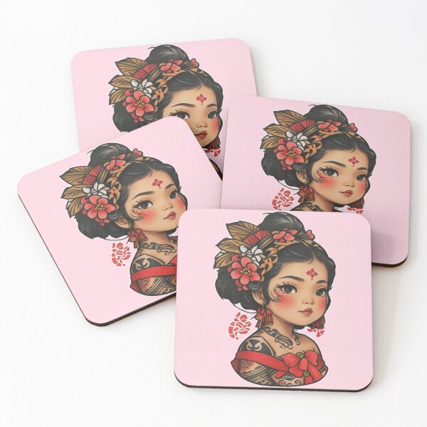 Item preview, Traditional Beautiful Tribal Cute Asian Filipina Little Girl, with Beautiful Orange Flowers  Tattoo  designed and sold by Cesar Caligula.