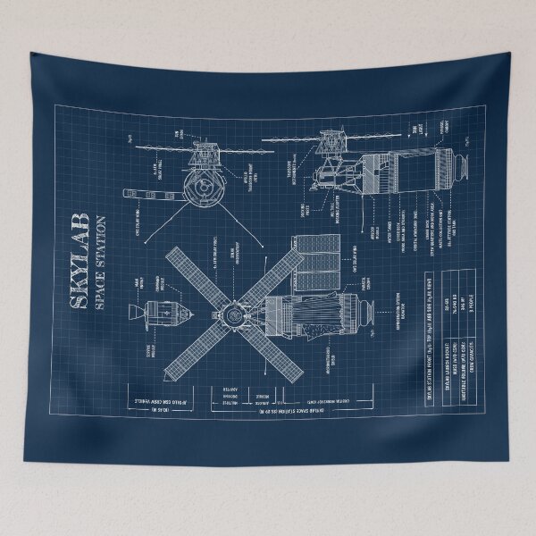 Item preview, Skylab Space Station (Navy Blueprint. Vertical) designed and sold by BGALAXY.