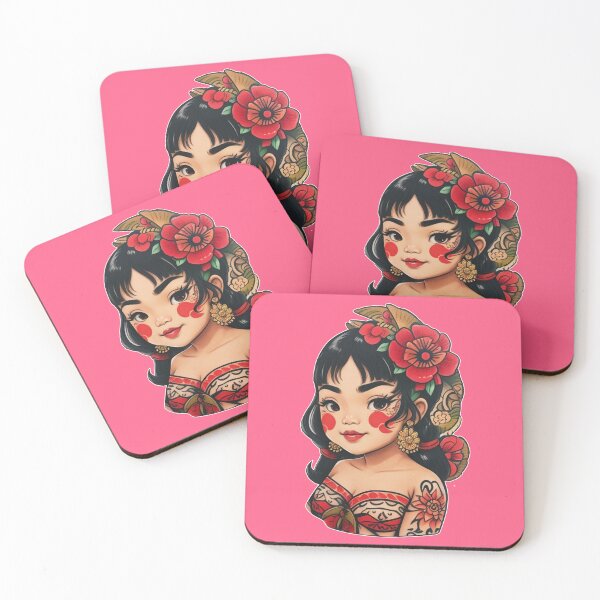 Item preview, Traditional Beautiful Tribal Cute Asian Filipina Little Girl, with Beautiful Red Flowers  Tattoo  designed and sold by Cesar Caligula.