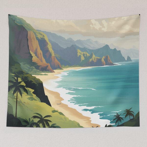Item preview, A Vintage Travel Illustration of Na Pali Coast - Hawaii designed and sold by GoodOldVintage.