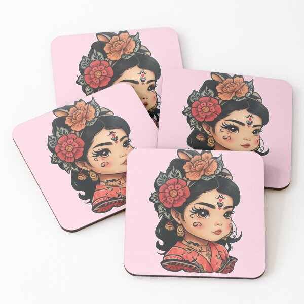Item preview, Traditional Beautiful Tribal Cute Asian Filipina Little Girl, with Beautiful Orange Flowers  Tattoo  designed and sold by Cesar Caligula.