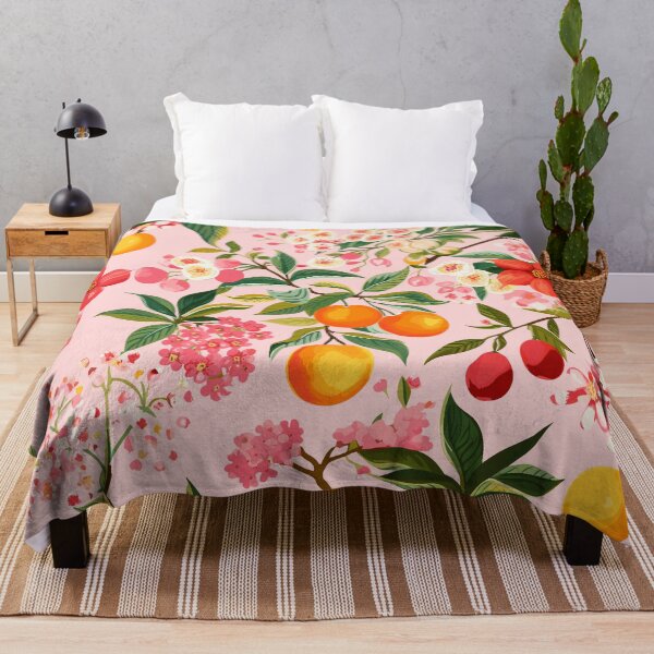 Item preview, Cute Orange and Pink Floral Fruit Print designed and sold by meggydesigns.