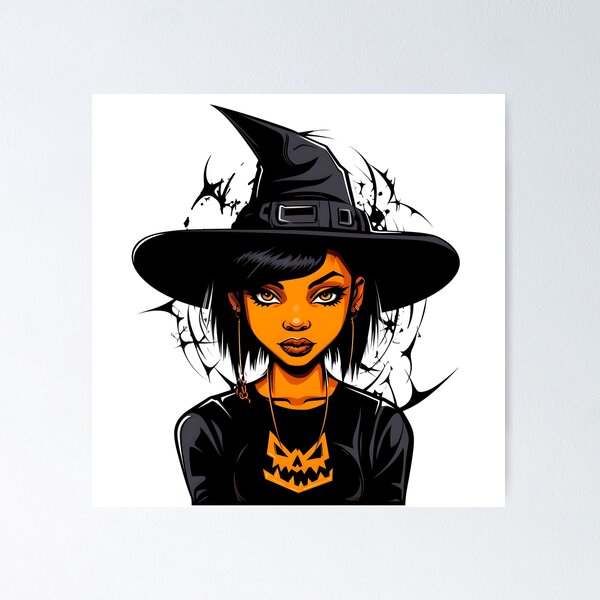 Item preview, Celebrating Black Woman Magic: Cute Halloween-Themed Witch with Hat designed and sold by Studio-Mind.