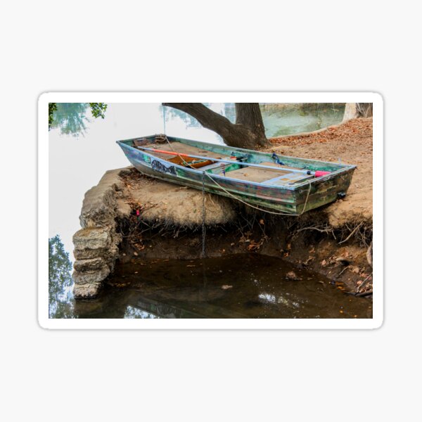 Rustic old boat near lake and tree Sticker for Sale by Fenderbender00