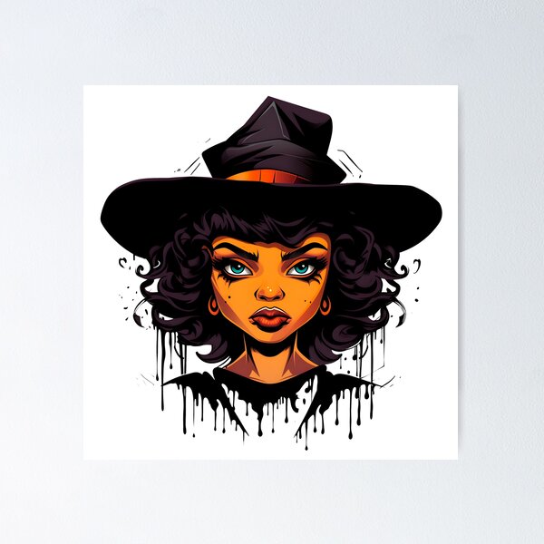 Item preview, Celebrating Black Woman Magic: Cute Halloween-Themed Witch with Hat designed and sold by Studio-Mind.