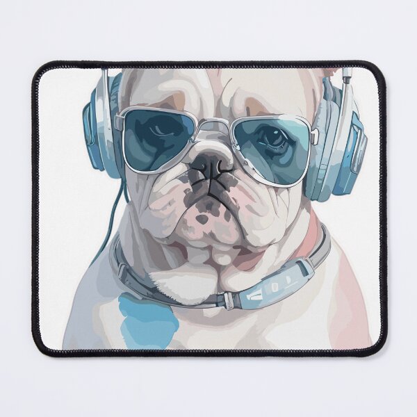 Item preview, watercolor bulldog sistening to music designed and sold by melyD74.