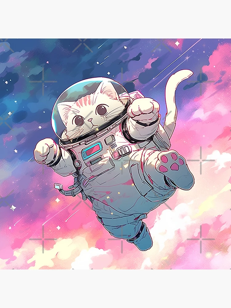 Cute Anime Cat Girl In Space Cat Greeting Card by Anass Benktitou