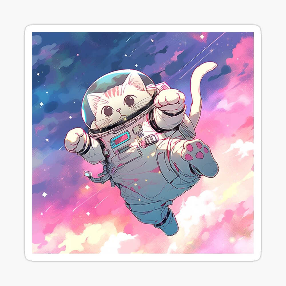 Cute Anime Style Cat In Space Suit 