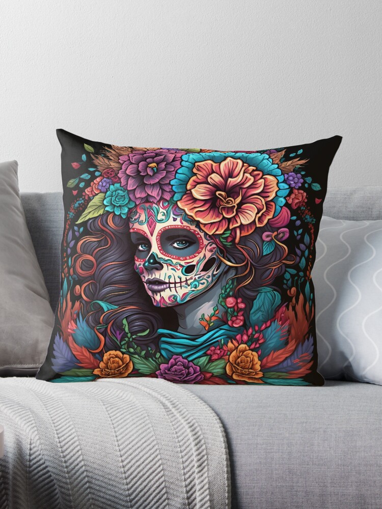 Catrina,Mexican Sugar Skull Lady Throw Pillow for Sale by Gothic