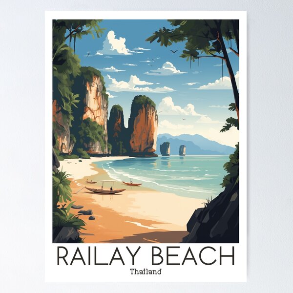 Item preview, A Vintage Travel Illustration of Railay Beach - Thailand designed and sold by GoodOldVintage.