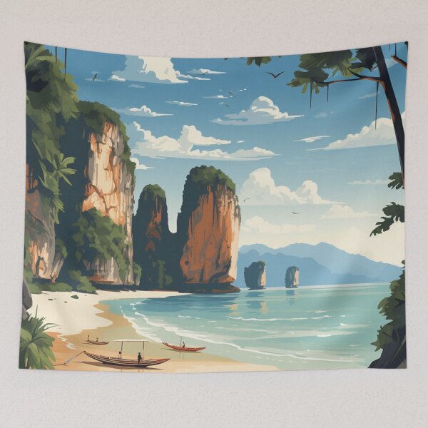 Item preview, A Vintage Travel Illustration of Railay Beach - Thailand designed and sold by GoodOldVintage.