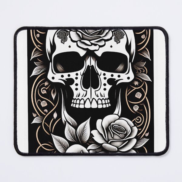 Item preview, skull in its rose bush designed and sold by elvalledelaluna.