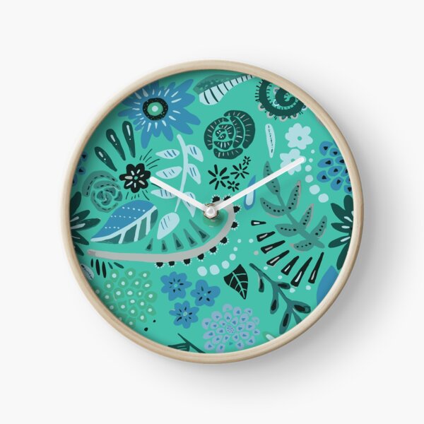 blue floral/blue background Clock