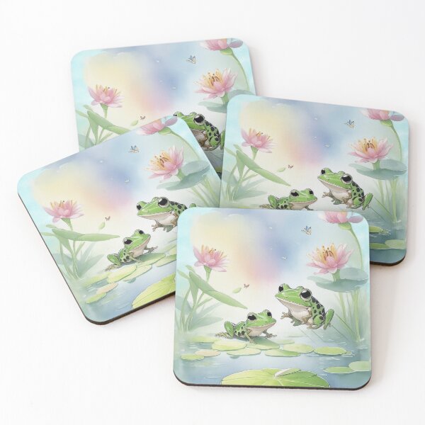 Item preview, Cute Frogs Leaping On Waterlillies designed and sold by SparkleBrush.