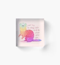 "Just Try to Stay Calm" Rainbow Ferret Acrylic Block