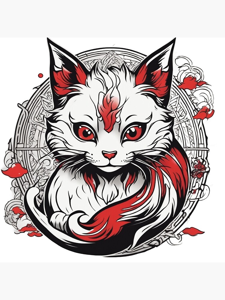 Masque Chat Japonais Blanc et Rouge