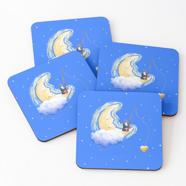 Item preview, Penguin on a crescent moon fishing a yellow heart. designed and sold by PenguinGirl-Art.