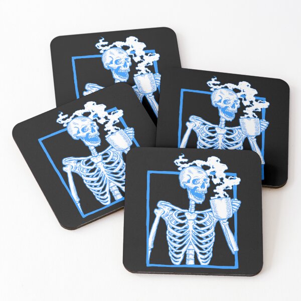 Item preview, halloween coffee drinking skeleton blue designed and sold by Gossip Rag.