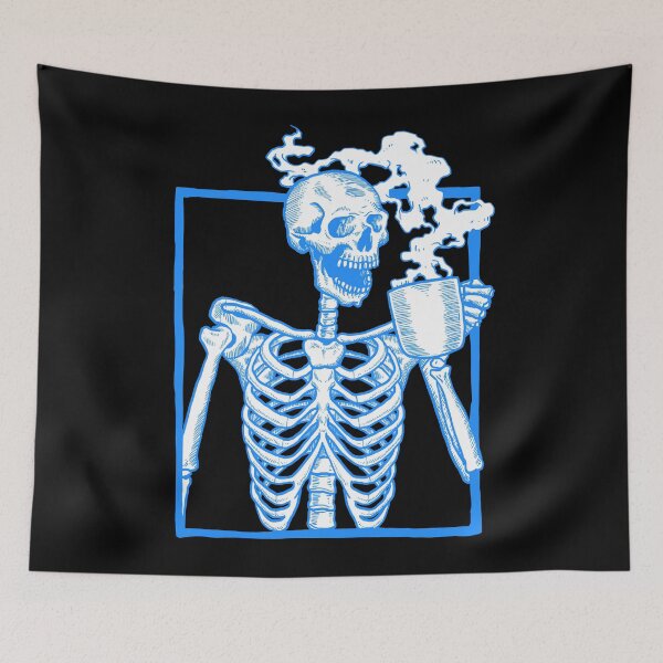 Item preview, halloween coffee drinking skeleton blue designed and sold by Gossip Rag.