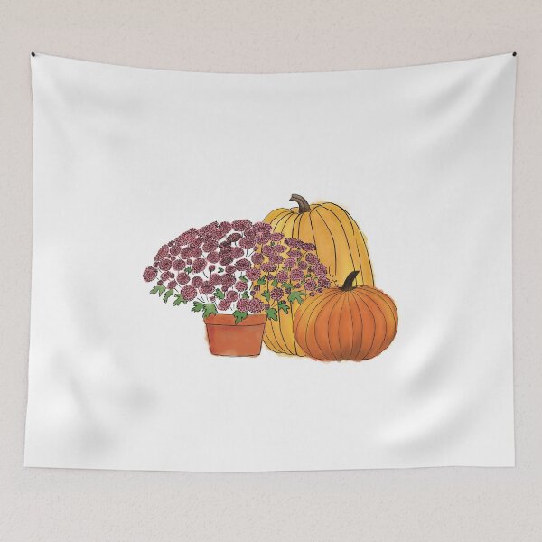 Item preview, Pumpkins and Mums Watercolor and Ink  designed and sold by DesignsByVK.