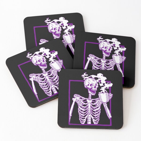 Item preview, halloween coffee drinking skeleton purple designed and sold by Gossip Rag.