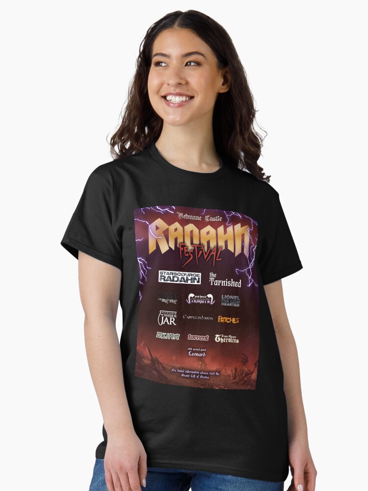 Thumbnail 1 of 7, Classic T-Shirt, Elden Ring Radahn Festival Poster designed and sold by skibagpumpgod.