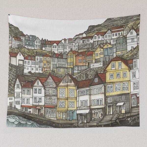 Item preview, Faroe Islands city drawing designed and sold by ComicsFactory.