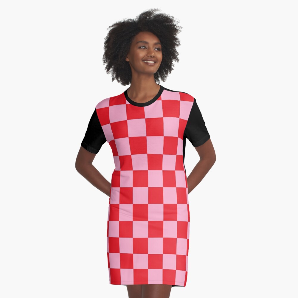 Checkered Pink and Red Graphic T-Shirt Dress for Sale by lornakay