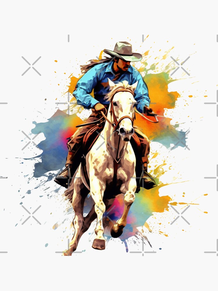 Pegatina for Sale con la obra «Jinete, Caballo, cuerdas, Rancho, vaquera, vaquero, occidental, Estilo de vida, Colores vivos» de mwinter2205