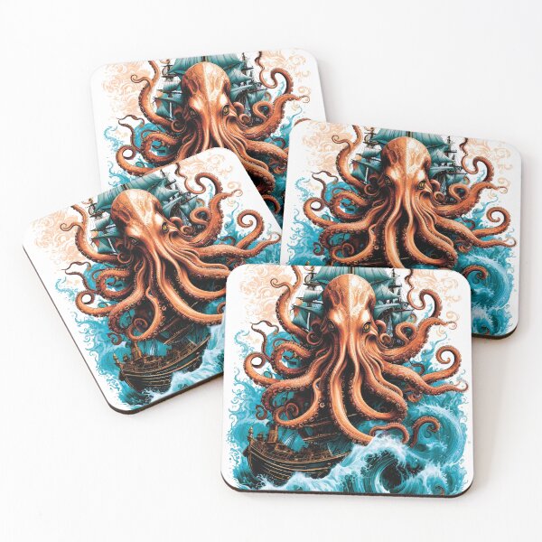 Item preview, Vintage Kraken Attacking Ship Tentacles Scary Squid Monster designed and sold by TriniTeeClub.