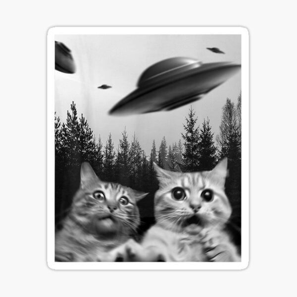 Item preview, Funny Alien Cat Selfie with UFOs designed and sold by MargaretJTorres.