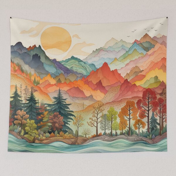 Item preview, Folk art landscape designed and sold by Lynnchabot.