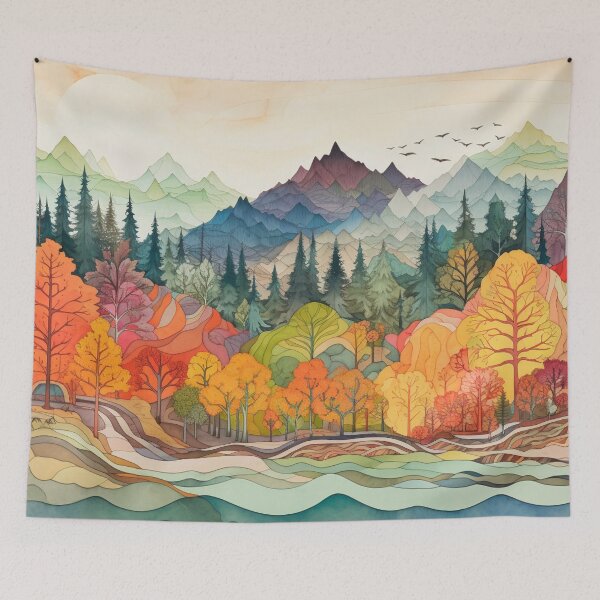 Item preview, Folk art landscape designed and sold by Lynnchabot.