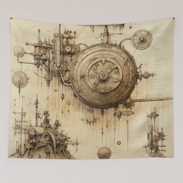 Item preview, Steampunk Drawing Ancient Manuscript designed and sold by BrandonArtWorld.