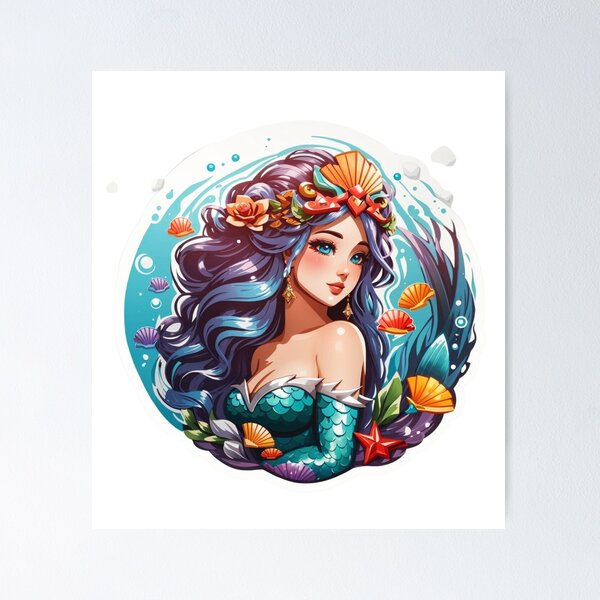 Item preview, Beautiful Cartoon Shell Mermaid  designed and sold by SirenasWorld.
