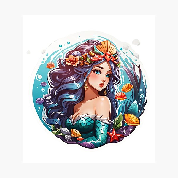 Item preview, Beautiful Cartoon Shell Mermaid  designed and sold by SirenasWorld.