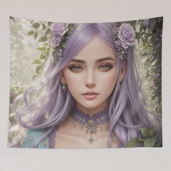 Item preview, Anime character - Garden of Dreams: Anime Model with Lavender Hair - Artistic Print designed and sold by Kumahimeco.