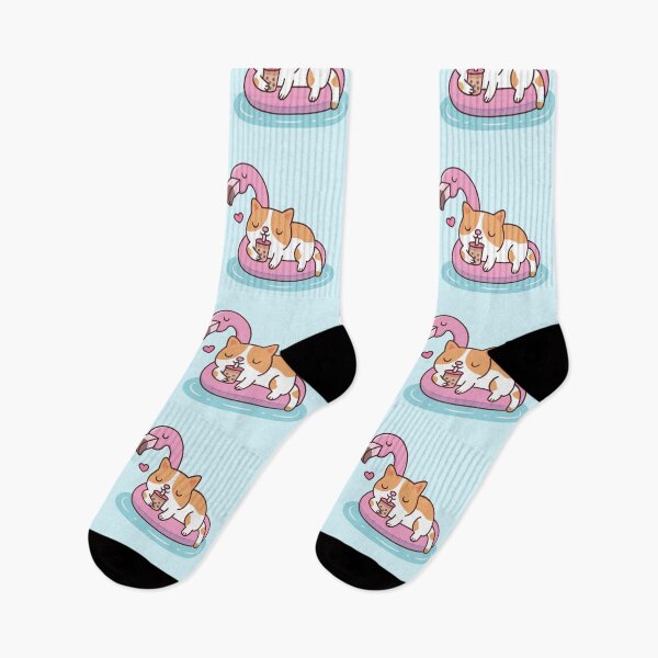 Item preview, Cute Cat Drinking Bubble Tea And Chilling On Flamingo Pool Float designed and sold by rustydoodle.