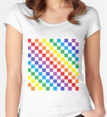 Camiseta entallada de cuello redondo Arco iris a cuadros