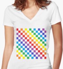 Karierter Regenbogen Shirt mit V-Ausschnitt