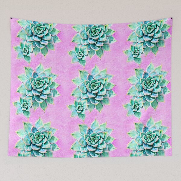 Item preview, Beautiful Pastel Succulents on Pink Background designed and sold by WallabyJelly.