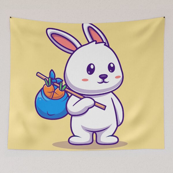 Item preview, Carrot Quest: Cute Rabbit with Carrot Bag Cartoon designed and sold by hjian8219.