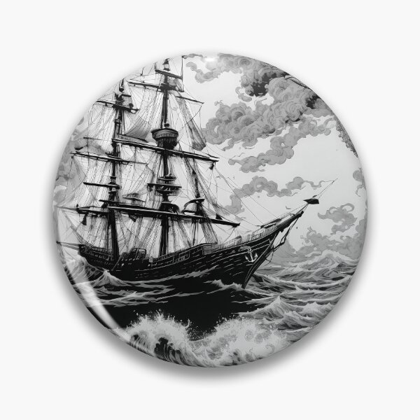 Item preview, Vintage Retro Ship In The Eye Of The Storm Line Art Drawing Black & White designed and sold by TriniTeeClub.