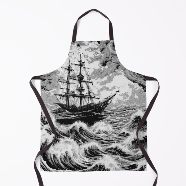 Item preview, Vintage Retro Ship In The Eye Of The Storm Line Art Drawing Black & White designed and sold by TriniTeeClub.