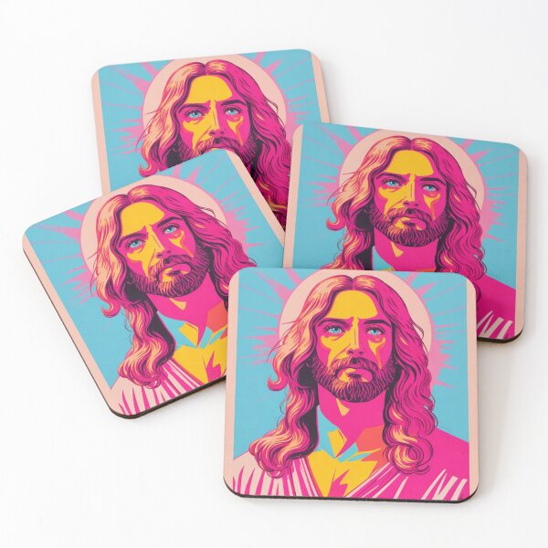 Item preview, Jesus Isolate portrait in Retro Risograph Style Pink yellow Cyan  designed and sold by Sashindra Wijayarathna.
