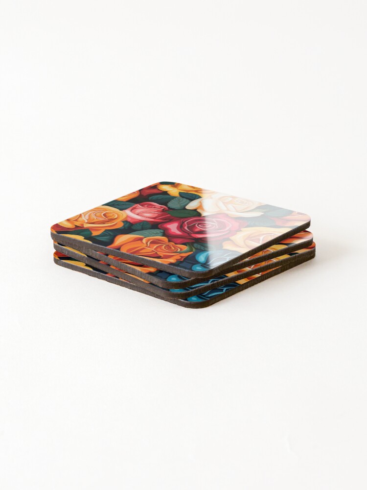 Thumbnail 4 of 5, Coasters (Set of 4), Multi Colored Roses designed and sold by FineArtsPro.