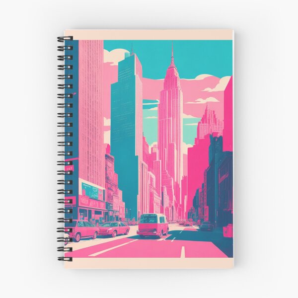 Artikelvorschau, Skyline von New York City in Gebäuden im Retro-Risograph-Stil entworfen und verkauft von Sashindra Wijayarathna.